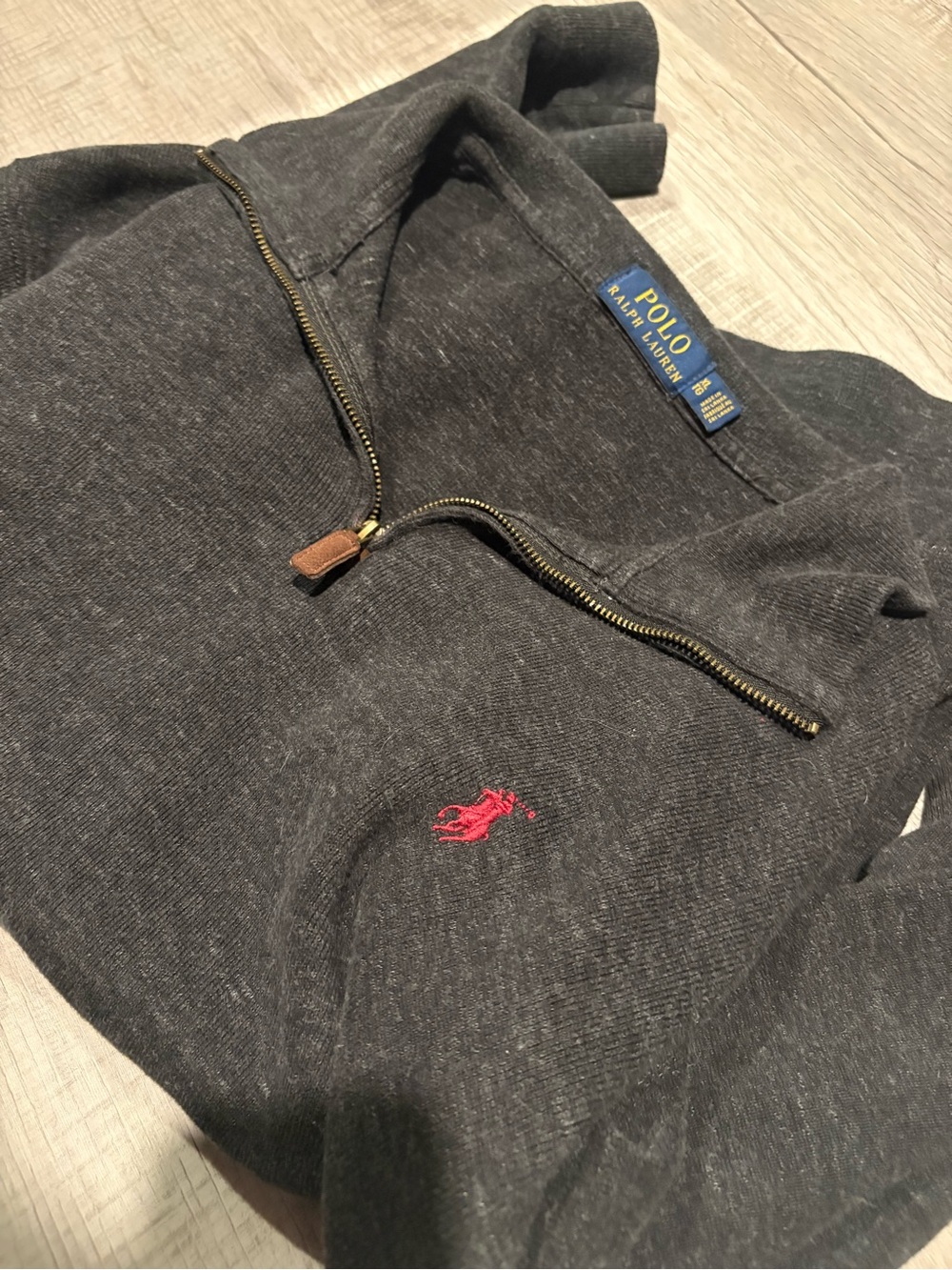 Ralph Lauren Charcoal Zip-Up Sweater with Red Pony